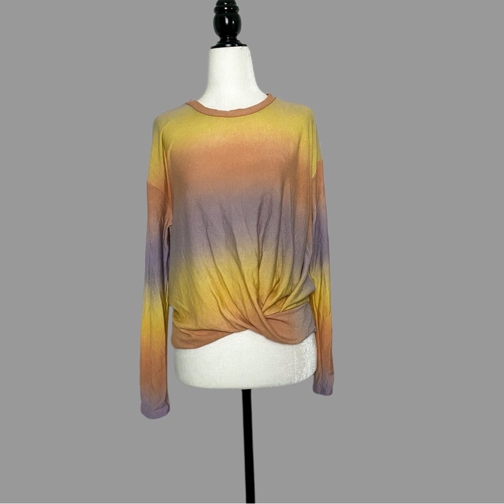 ❤️ XS ❤️ NWOT Anthro Twist Front Ombre Bright Vivid Knit Long Sleeves